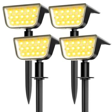 Imagem de OUGELEE Luzes solares para ambientes externos, luzes solares ultra brilhantes para jardim, branco quente, IP68 à prova d'água, holofotes de paisagem, 800LM 2700K, luzes solares para jardim e garagem,