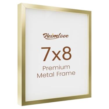 Imagem de Heimlove Moldura De Alumínio 7X8, Metal Para Pendurar Na Parede Ou Mesa, Foto Com Vidro Temperado - Decoração Simples E Elegante, Pacote 1, Dourada