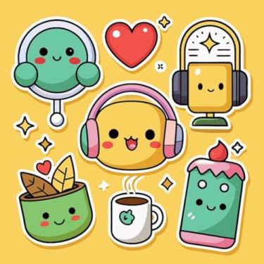 Imagem de Adesivo Decorativo Kawaii para Quarto de Crianças e Cadernos com Personagens Fofos e Diversas Expressões 40x40cm