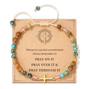 Imagem de LAVEIR Pulseira de cruz cristã para mulheres, presentes de batismo de confirmação, presente exclusivo para amigos, mãe, esposa, tia, irmã em Cristo, aniversário, Natal, Dia dos Namorados, One Size