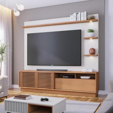 Imagem de Home Theater 1 Porta Ripada Deslizante Tv 70" Campeche Freijó Off White Matte