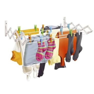 Imagem de Varal Sanfonado Retrátil Aço Branco Parede 1 metro Secalux