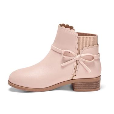 Imagem de Coutgo Botas de cano curto com laço e salto grosso para meninas, rosa, 16