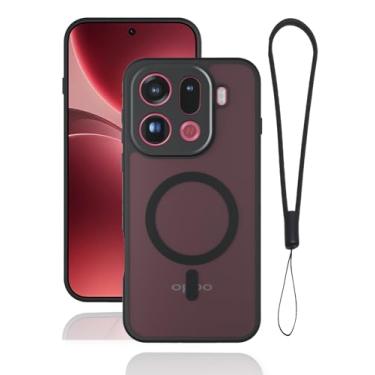 Imagem de FJIASTB Capa magnética para Oppo Find X9 Pro, capa protetora robusta com cordão, à prova de choque, resistente a arranhões (preto fosco)