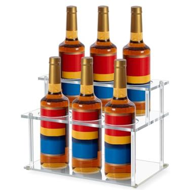 Imagem de LemonRoad Organizador de xarope de café acrílico, suporte para garrafa de xarope de 2 camadas, capacidade de 6 garrafas, exibição de armazenamento para café, bancada de cozinha, condimentos e vinho