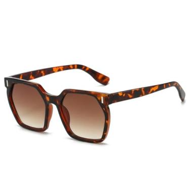 Imagem de Óculos de sol da moda femininos, armação retrô degradê, rebites, uv400, masculino (leopardo)
