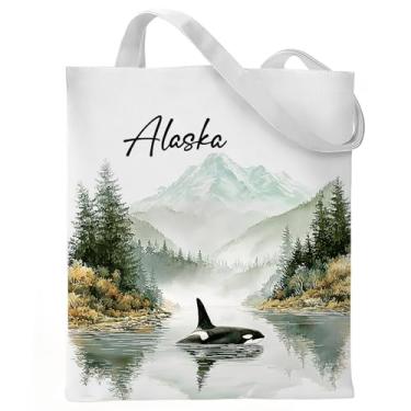 Imagem de VeloKomo Sacola Alaska Souvenirs - Aquarela Cruise Travel Essentials Sacolas de Compras Reutilizáveis com Bolso Interno Bolsa de Algodão Personalizada Natal Ano Novo Presente de Aniversário para