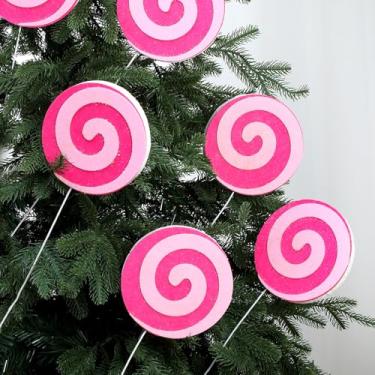 Imagem de Simgoing 6 palhetas de Natal rosa para decoração de doces rosa para grinalda de árvore de Natal, pirulito, decoração de artesanato para artigos de festa de Natal