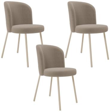 Imagem de Kit 03 Cadeiras Para Sala de Jantar Cozinha Estofada Gavi Arena L02 Bouclê Bege - Lyam Decor