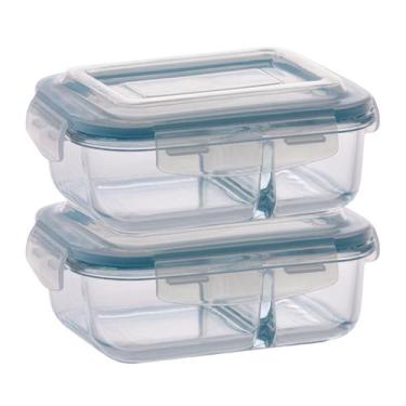 Imagem de Kit 2 Pote 1040ml Hermético Com Divisoria Mantimentos Alimentos - DONA