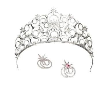 Imagem de Coroa de bruxa e brincos para mulheres, cosplay, princesa, noiva, coroa de cristal prateado, acessório de fantasia de rainha acessório de cosplay para festa de Halloween