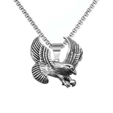 Imagem de PYNASA Colar com pingente de águias de caveira voadora de aço inoxidável para homens e mulheres, pingente de águia com cruz de aço de titânio para homens, corrente de 61 cm (águia voadora)
