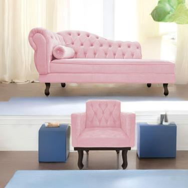 Imagem de Kit Diva Recamier Diana 140cm Lado Direito e 01 Poltrona Classic Suede Rosa Bebê