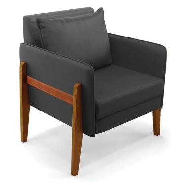 Imagem de Poltrona Lana Corino Base De Madeira - D'rossi Cor Preto