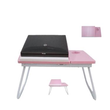 Imagem de Suporte Para Notebook Mesa Em Madeira Cama Ajustavel Multifuncional Sofa Apoio Home Office Dobravel Rosa