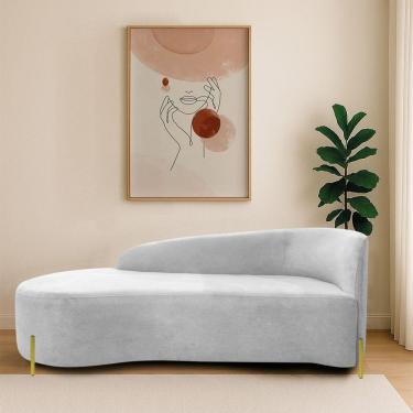 Imagem de Divã Recamier Orgânico França 140cm Lado Esq Pés Metal Dourado Bouclé Branco