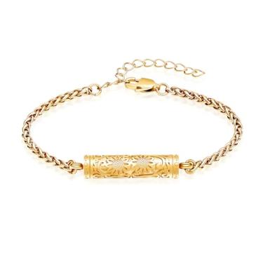 Imagem de Oinsi Pulseira de urna de girassol para cinzas barra cilíndrica joia de cremação para mulheres e homens memorial urna pingente de cinzas suporte pulseira, Adjustable, Aço inoxidável, Sem Pedra