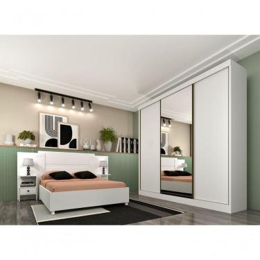 Imagem de Guarda Roupa Casal Com Espelho 3 Portas 4 Gavetas - Dacar-neve - Tcil Móveis