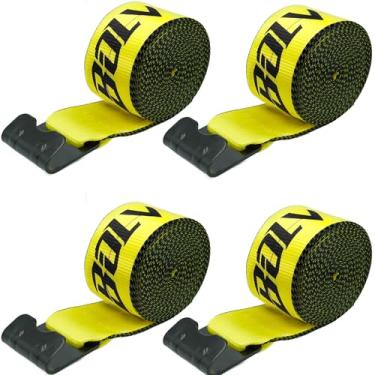 Imagem de Bolvixor Pacote com 4 correias de guincho de 10 cm x 30 pés com ganchos planos, tiras de amarração resistentes de resistência à ruptura de 7,348 kg para caminhões de mesa, trailers, controle de carga