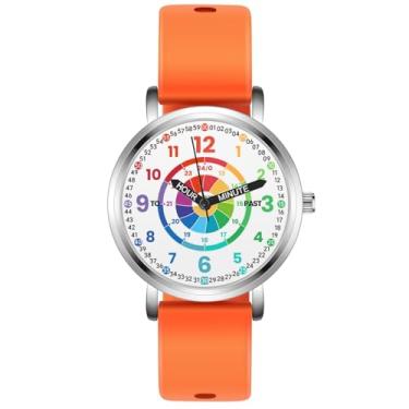 Imagem de Kchss Relógios infantis, relógio infantil para aprendizagem, hora de aprendizagem e tempo fácil de ler, relógio analógico para meninos e meninas de 3 a 11 anos, 11. Tábua de dardos - pulseira laranja