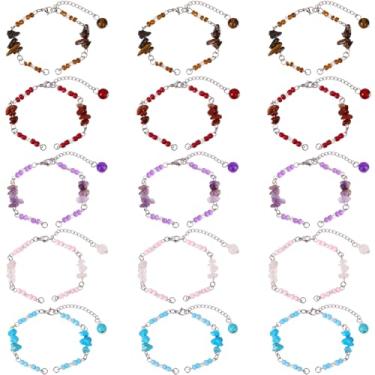 Imagem de SUNNYCLUE 1 caixa 5 cores, 15 peças, pulseira de cordão trançado, pulseira inacabada, lascas sintéticas de turquesa, cordão trançado de pedra preciosa natural para fazer joias, tornozeleira