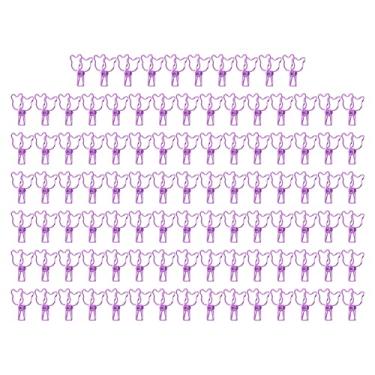 Imagem de Clipes de pasta pequenos clipes de papel de metal oco em formato de urso para escritório escolar casa 100 peças clipes de papel de ferro resistente design bonito multiuso (Roxa)