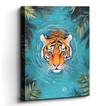 Imagem de WOXZQ Impressão artística de tigre de natação – Decoração de parede de papel laminado sem moldura de 30 x 38 cm – Ilustração da vida selvagem da selva para sala de estar, quarto, estudo ou escritório