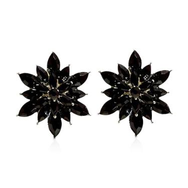 Imagem de YUNXI Brincos de flor de cristal para mulheres - brincos de strass azul claro rosa preto branco joias de pedras preciosas para mulheres, Large, Metal, Sem pedra preciosa
