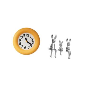 Imagem de Fenteer Relógio de Parede Silencioso Contemporâneo com Estatuetas de Família de Coelhos, Peça Central Decorativa para Cozinha, Sala de Jantar, Quarto, Armário