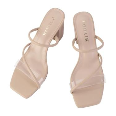Imagem de PODAIK Sandálias femininas de salto mula, sem cadarço, tiras transparentes, blocos grossos, abertos, bico quadrado, chinelos transparentes, Nude., 37