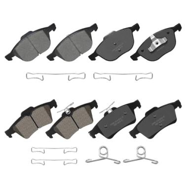 Imagem de YxpBrake Pastilhas de freio dianteiras traseiras de cerâmica com ferragens adequadas para Ford Escape 2013 2014 2015 2016, Focus 2012-2018, C-MAX 2013-2018, Ecosport 2018-2022, Mazda 3/5 2004-2017