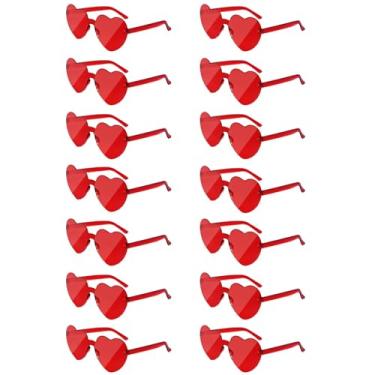Imagem de Aqlithle 14 pares de óculos de sol em forma de coração para mulheres, óculos sem aro, óculos de amor sem moldura, lembrancinha de festa, Vermelho, 5.51*5.75 inches