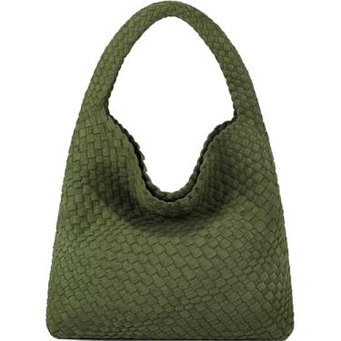 Imagem de Queenoris Bolsa feminina moderna de tecido com alça superior bolsa de ombro macia Hobo de verão, Camurça verde-oliva, Medium