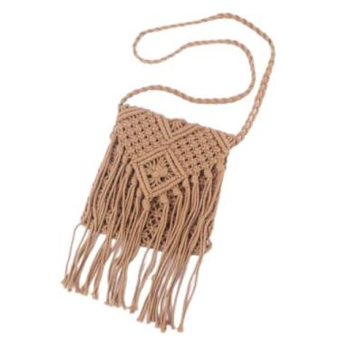 Imagem de Bolsa de ombro feita à mão de palha retrô com borla bolsa de praia feminina