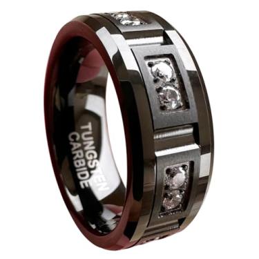 Imagem de TUTISS Anéis de tungstênio de 8 mm prata/preto/ouro para homens e mulheres, casal, eternidade, aniversário, noivado, joias modernas, pedra CZ embutida, chanfrada, fosca, polida, ajuste confortável,