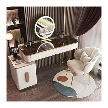 Imagem de Penteadeira, mesa de vestir para quarto feita de penteadeira de vidro moderna simples avançada penteadeira feita de madeira para armazenamento de quarto penteadeira espelho inteligente