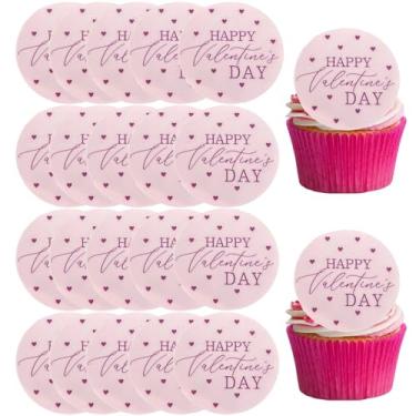 Imagem de 20Pcs Happy Valentine's Day Acrylic Cupcake Toppers Mirror Round Love Heart Cake Toppers Cupcake Picks Cake Decoration for Valentines Anniversary Wedding Party Baking Dessert Biscuit Decor
