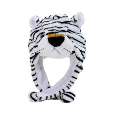 Imagem de JIAHG Plush Funny Animal Hat Cozy Fleece Warm Winter Beanie Furry Tiger Cap with Ear Flaps for Halloween Christmas Novelty Birthday Party Dress up Hood Cosplay Costume Headgear One Size Fits All