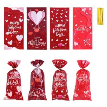 Imagem de 50 peças de sacos de guloseimas de celofane vermelho para Dia dos Namorados – Sacos transparentes de lembrancinha de festa para presentes de Natal, padaria, aniversário, casamento, doces, saco de