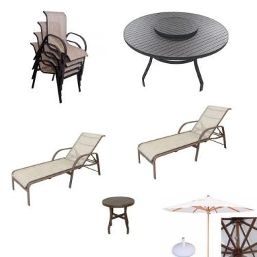 Imagem de Kit completo de móveis para piscina com mesa cadeiras, espreguiçadeira