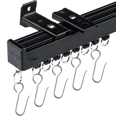 Imagem de MLOQI Trilhos de cortina de teto montados na parede com tiras à prova de som, trilho de teto preto para cortinas de 4 metros