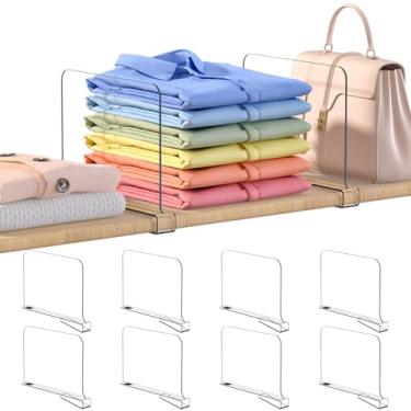 Imagem de OKPOW Divisórias de prateleira para organização de armário - 20 cm de altura x 30 cm de profundidade acrílico transparente resistente separadores para bolsa de roupas - armazenamento ajustável