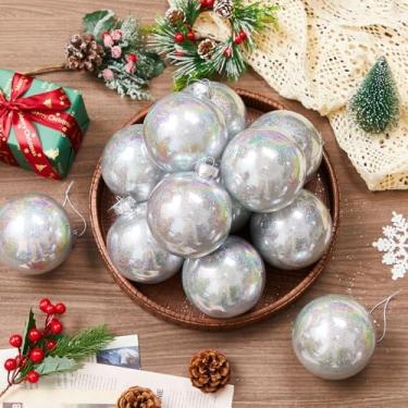 Imagem de Wettarn 24 peças de enfeites iridescentes de Natal de 10 cm bolas fantasia glitter enfeite de plástico preenchível para decoração de artesanato DIY pendurado com tampa e corda para decoração de festa