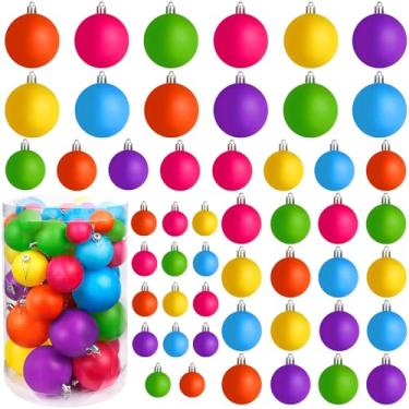 Imagem de 50 peças de enfeites de bola de Natal decoração de cor neon sala de estar jardim, conjunto de enfeites de árvore de Natal inquebrável pequeno pingente de bola para suprimentos de festa de Natal (50)