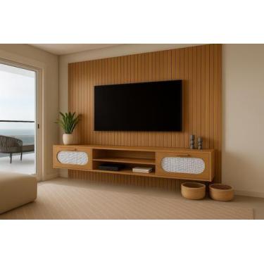 Imagem de Rack Suspenso 180cm Com Painel 230 cm De Largura Todo Em MDF - Jasper 