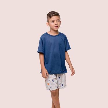 Imagem de Pijama Infantil Diones Menino Com Camiseta Lisa e Shorts, Marinho, 10