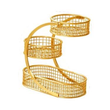 Imagem de KiBcsLic Fruteira de ferro fundido com 3 níveis, ideal para armazenar frutas, legumes, pães e lanches. Perfeita para decorar a mesa de jantar, Ouro