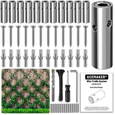 Imagem de Acemaker Treliça de Arame para Plantas Trepadeiras Ao Ar Livre, Kit de Treliça de Espaldeira de Parede Verde de Aço Inoxidável 316, Sistema de Treliça de Cabo Resistente(10 Conjuntos de Cubos Cilíndri