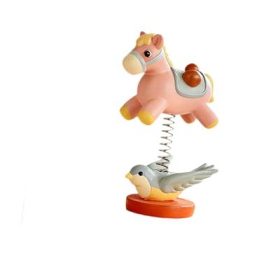 Imagem de Baoblaze Escultura em miniatura para console central de carro, brinquedo de cavalo com cabeça que balança, boneco decorativo de mesa com mola para quarto, Branco