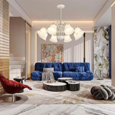 Imagem de Lustre francês E27 estilo campestre floral criativo com cúpula de vidro creme, luminária pendente para sala de estar, sala de jantar, bar, local de entretenimento, luminária decorativa retrô